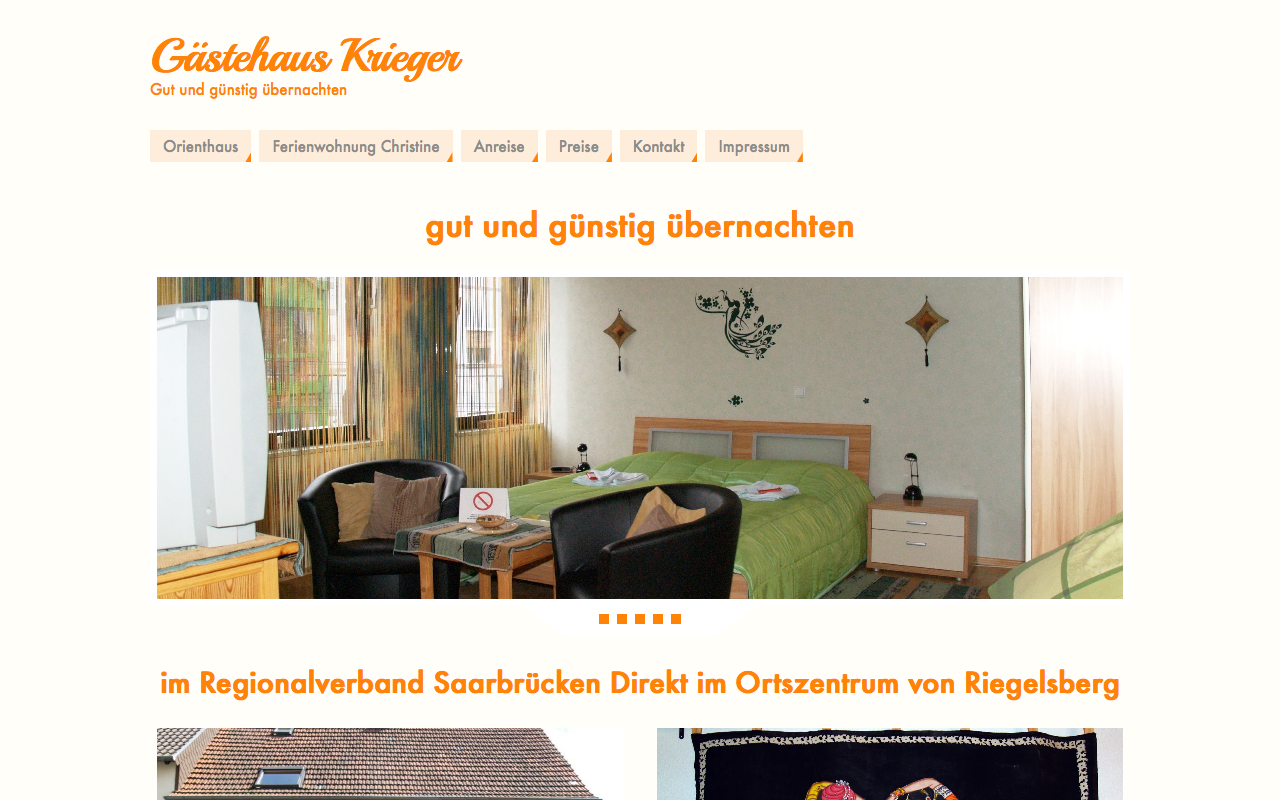 Screenshot Gästehaus Krieger - ratiocinatio.de