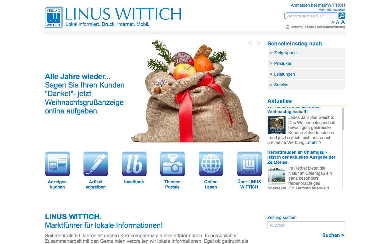 Screenshot Startseite Linus Wittich Verlag